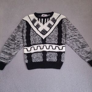 Vintage Forum Sweater Womens‎ Large Black White Knit Chunky Crew Neck Acrylic
